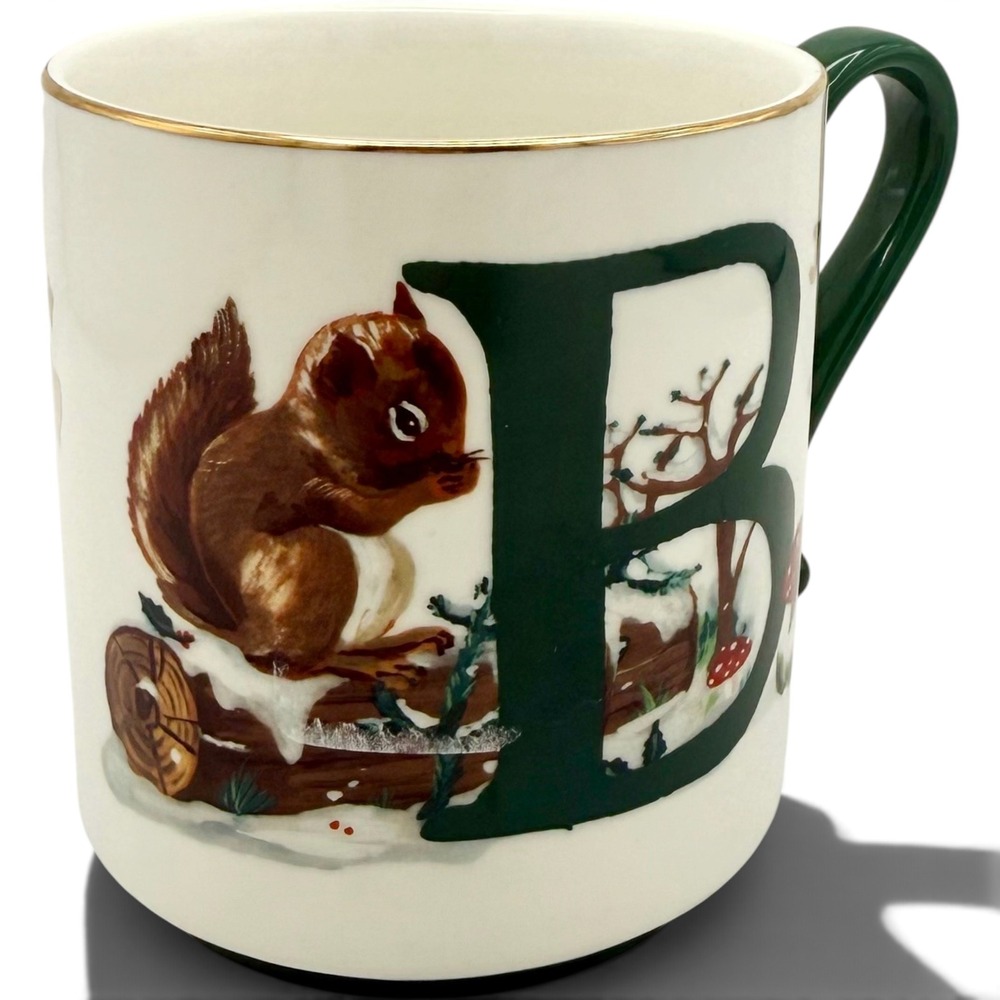 Anthropologie Nathalie Lete Holiday Monogram B Mug Squirrel Joyeux Noel 2025